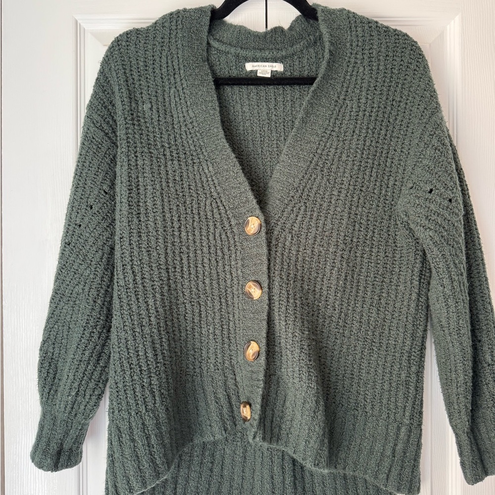 American Eagle Outfitters Olive Green Chunky Knit Button Cardigan